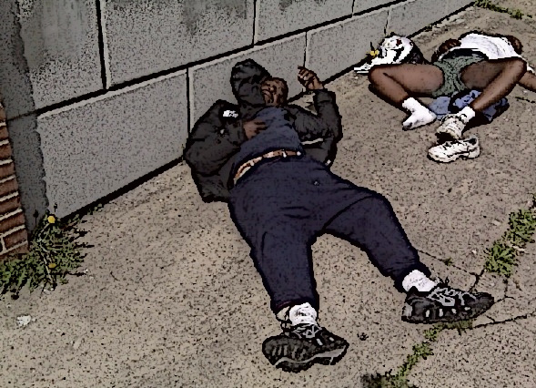 Two men sleeping after drinking antifreeze.
