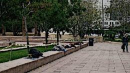 Homeless sleep in a park